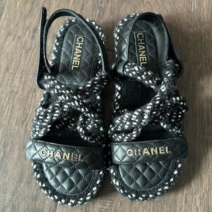 Chanel cord sandals in black